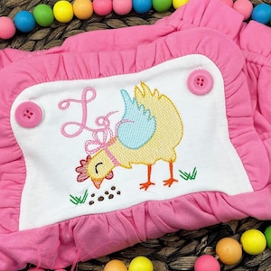 Baby Girl Pink Romper, Chicken Monogram Outfit, Personalized Baby Girl Outfit, Farm Animal Baby Outfit, 1st Birthday Romper