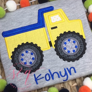 Boys Dump Truck Shirt with Name, Toddler Construction Truck Outfit, Yellow Truck Shirt for Kids, Boys Work Zone Top