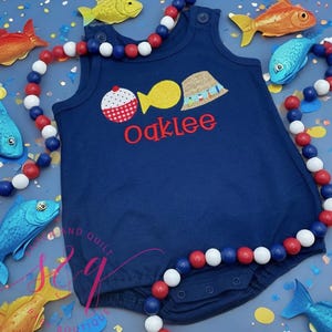 Baby Boy Fishing Romper with Name, Toddler Bubble Romper for Summer, Infant Fishing Outfit, Fishing Buddy Clothes