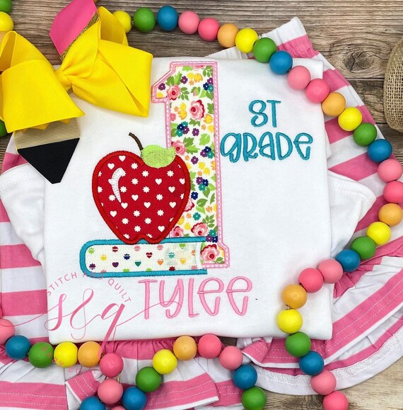 Girls First Grade Shirt, Personalized Back to School Shirt with Name, 1st Grade Outfit for Girls, First Day of School Top
