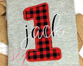 lumberjack birthday, lumberjack first birthday, buffalo plaid party, ONE, toddler boy, baby boy, plaid birthday shirt, birthday outfit