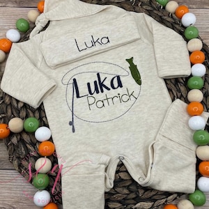 Infant boy coming home set, Baby Footie with Beanie, Infant coming home fishing set, Baby Romper and hat, Newborn Coming home set boy