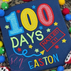 Boys 100 Days of School Shirt, Personalized 100 Days Nailed It Shirt, Navy Blue Top for School Celebration