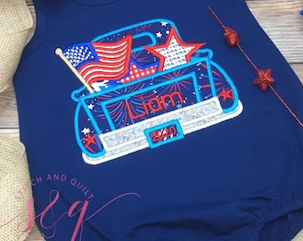 4th of July romper for boys, Truck bubble romper for boys, 4th of July baby  boy, 4th of July outfit, 4th of July birthday