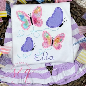 Girls Butterfly Shirt with Name, Toddler or Baby Spring Outfit, Pink and Purple Butterfly Top, Girls Summer Clothes