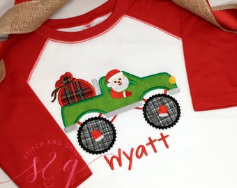 Monster truck, Christmas Truck, Boys Christmas shirt, Santa Christmas shirt, Boys clothing, Boys tops, Girls Clothing, Girls Christmas