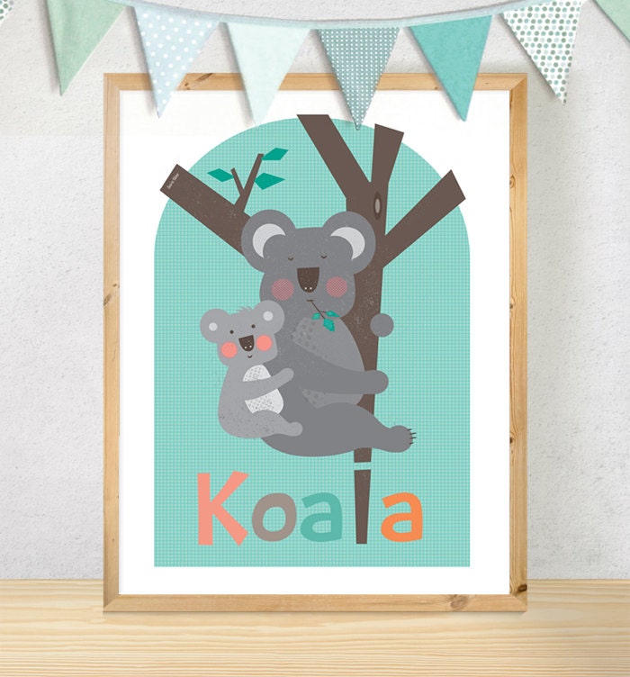 Koala A3 poster Australian animals cute wildlife poster Etsy