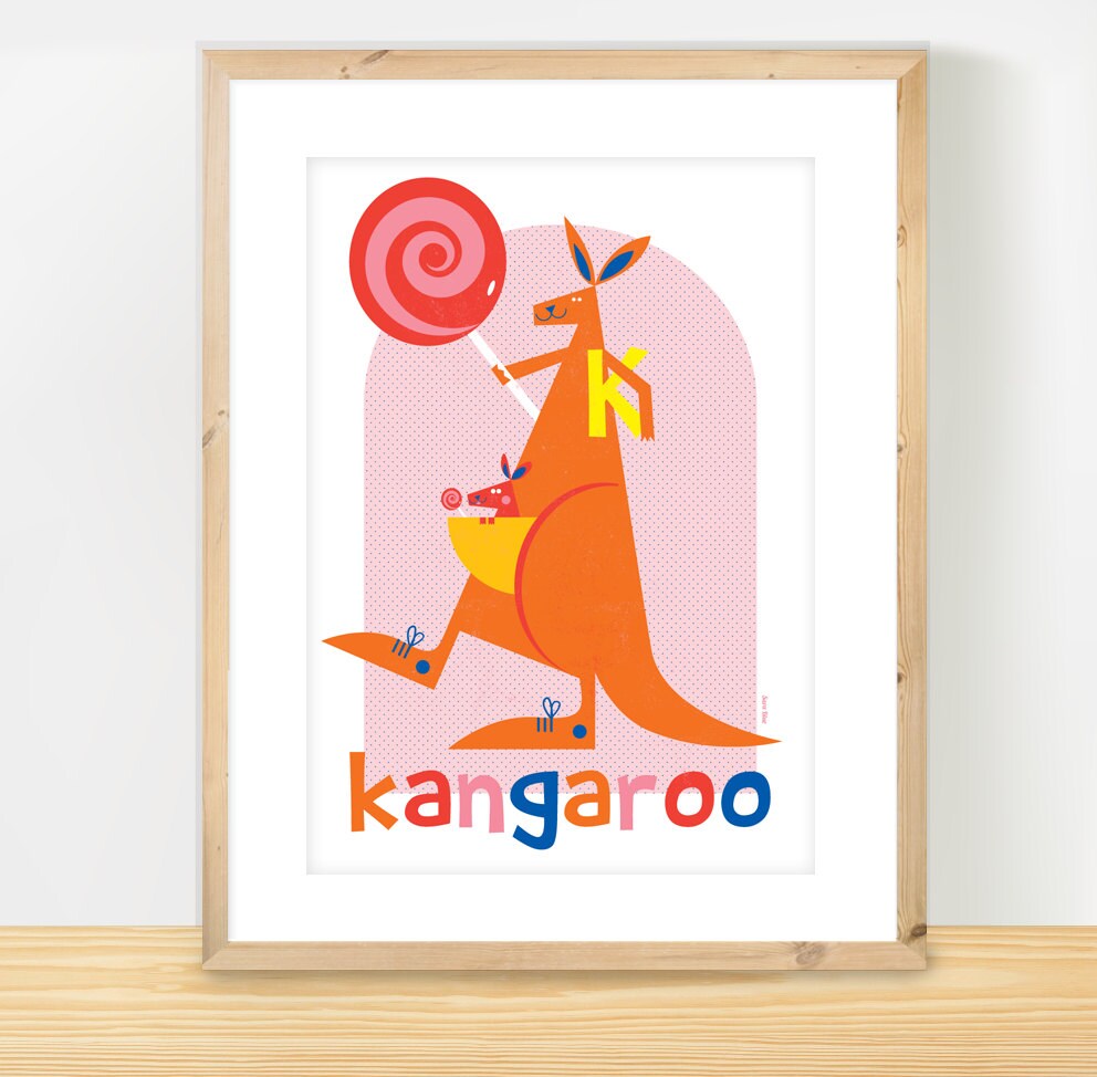 K for Kangaroo poster Australian animals nursery art cute Etsy