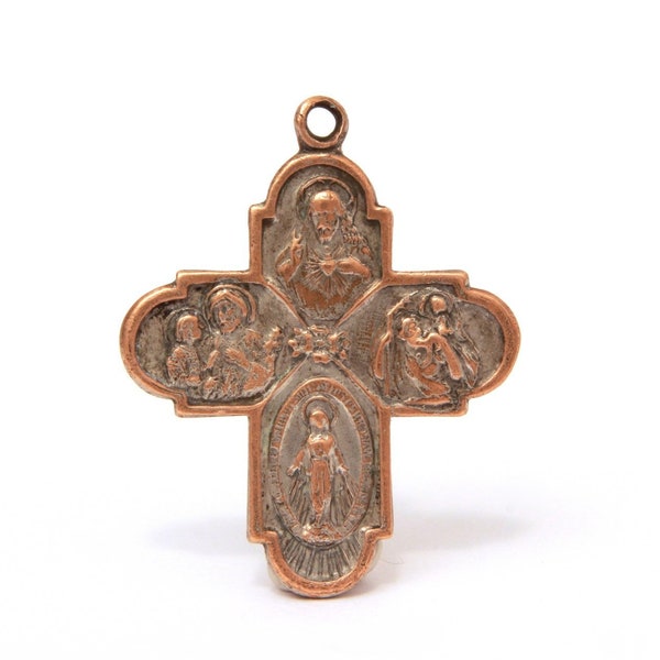 4 Way Cross Medal Call a Priest Vintage Catholic St Christopher Miraculous Medal St Joseph Sacred Heart of Jesus Descending Dove