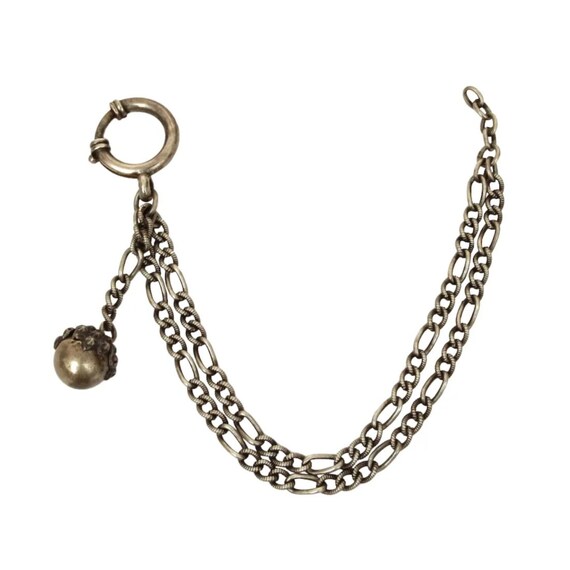 Antique 800 Silver Double Watch Chain with Ball F… - image 1