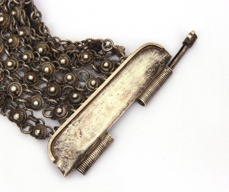 Vintage Ethnic Bracelet Tribal North Africa Jewelry Sterling Berber Bracelet Moroccan Berber Silver Filigree Bracelet Wide Filigree Clasp