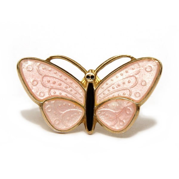 Sterling Enamel Butterfly Pin by Aksel Holmsen Norway Pink Guilloche Enamel Small Vintage Bug Brooch 1 Inch