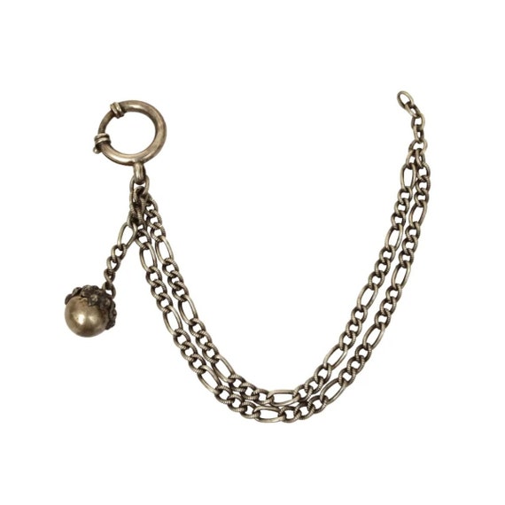 Antique 800 Silver Double Watch Chain with Ball F… - image 8