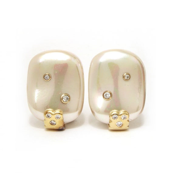 Majorica Faux Pearl Earrings Dotted with Crystals… - image 1