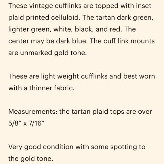 Vintage Cufflinks Plaid Tartan Celluloid Cuff Lin… - image 5