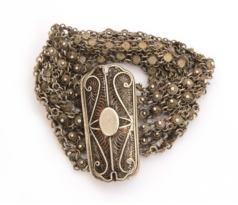 Vintage Ethnic Bracelet Tribal North Africa Jewelry Sterling Berber Bracelet Moroccan Berber Silver Filigree Bracelet Wide Filigree Clasp