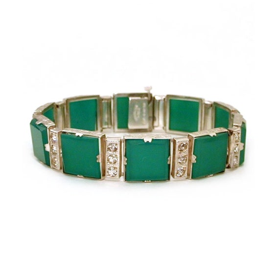 Art Deco Bracelet Sterling Chrysoprase Signed Payc