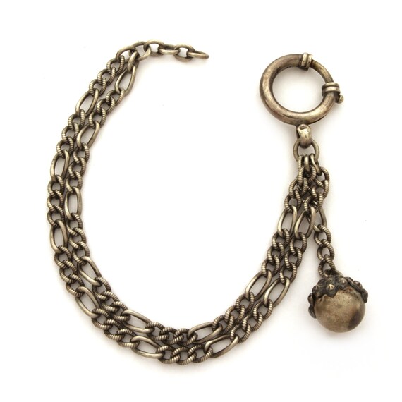 Antique 800 Silver Double Watch Chain with Ball F… - image 2