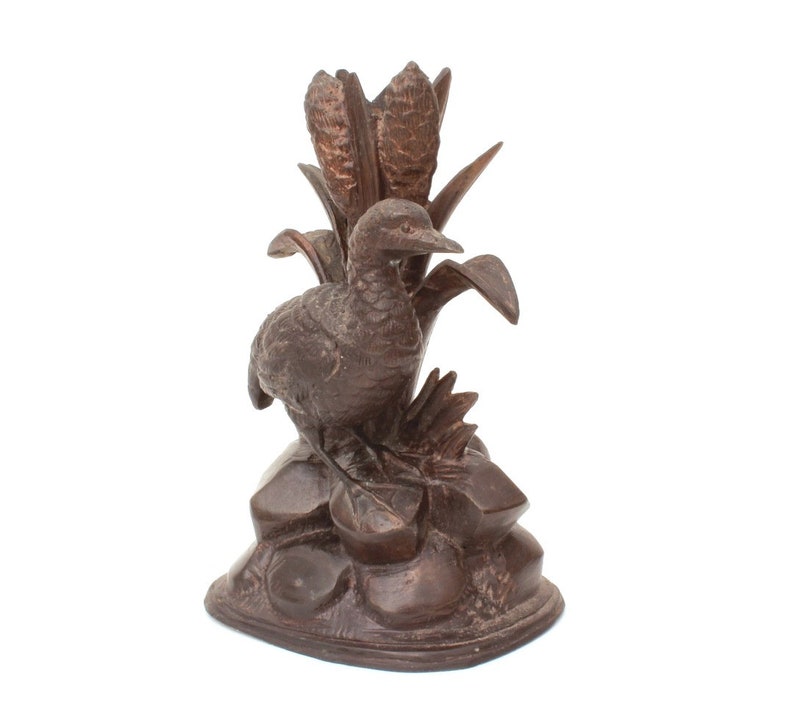 Bulrush Vase Bronzed Pot Metal Baby Bird Sculpture Vase Victorian Pot Metal Duck Lamp Base Antique Duckling in Cattails
