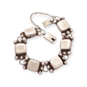 Sterling Bracelet Vintage Mexican Hefty Silver Jewelry with Linked Square Panels Raised Dot Details