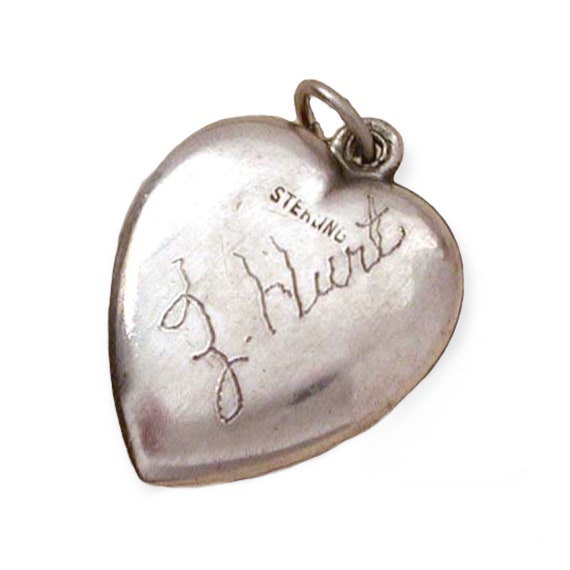 Sterling Puffy Heart Charm with V Banner 1940s WW… - image 2