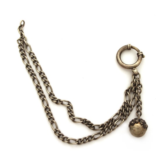 Antique 800 Silver Double Watch Chain with Ball F… - image 4