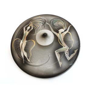 Sascha Brastoff Covered Dish Art Pottery Classic Mid Century Exotic Ballet Dancer Theme Signed Vintage California Pottery Bowl with Lid 8.6&quot;
