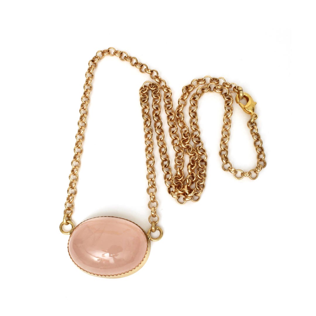 Amy Kahn Russell Chain Necklace Large Pink Quartz Cabochon Pendant ...