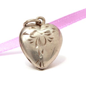 1940s Sterling Puffy Heart Charm Engraved BIG MAN, Vintage Valentines Day Gift