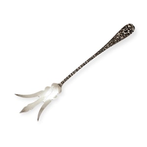 Lettuce Fork Sterling Stieff Rose Pattern Antique Silver Serving Flatware Kirk Stieff Repousse 9.25&quot; Long Elegant Dining Thanksgiving Gift
