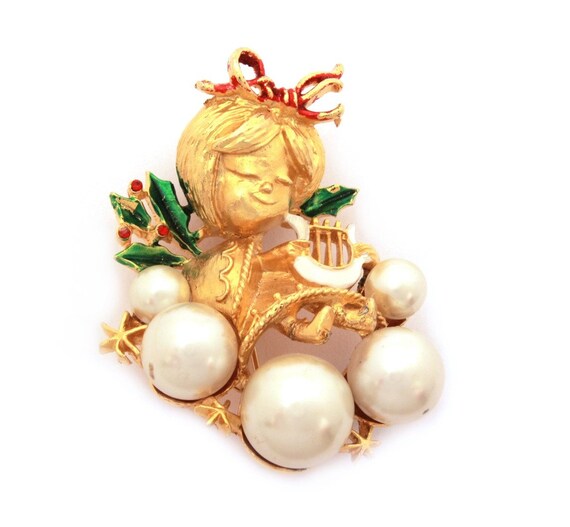 Corel Christmas Pin, Angel Playing Harp on Cloud … - image 2