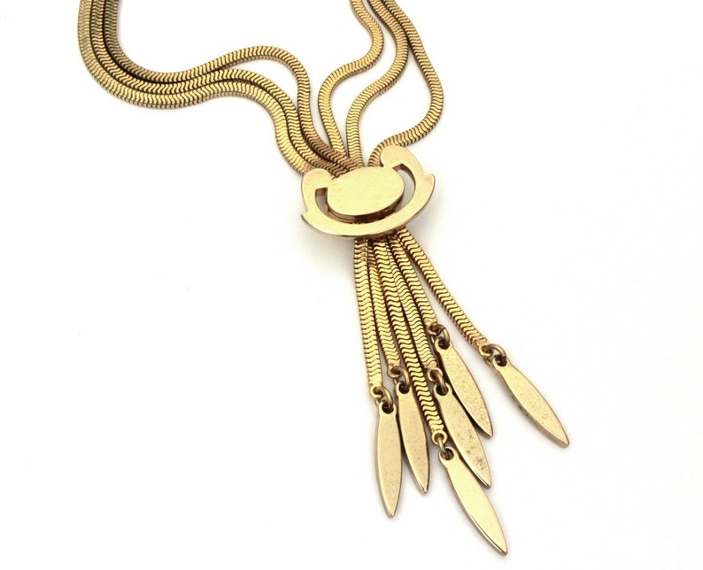 Screw Back Earrings 1940s Monet Necklace /& Earrings Lariat Style Snake Chains with Sliding Pendant and Dangles