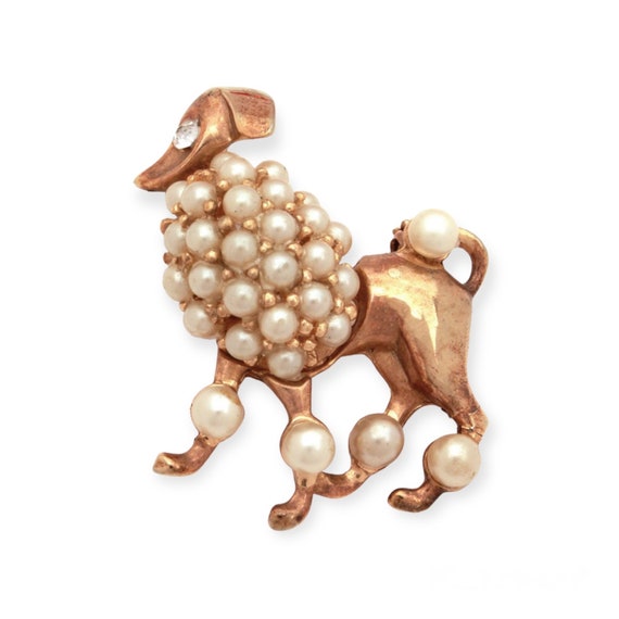 Standard French Poodle Pin, Vintage Rhinestone an… - image 1