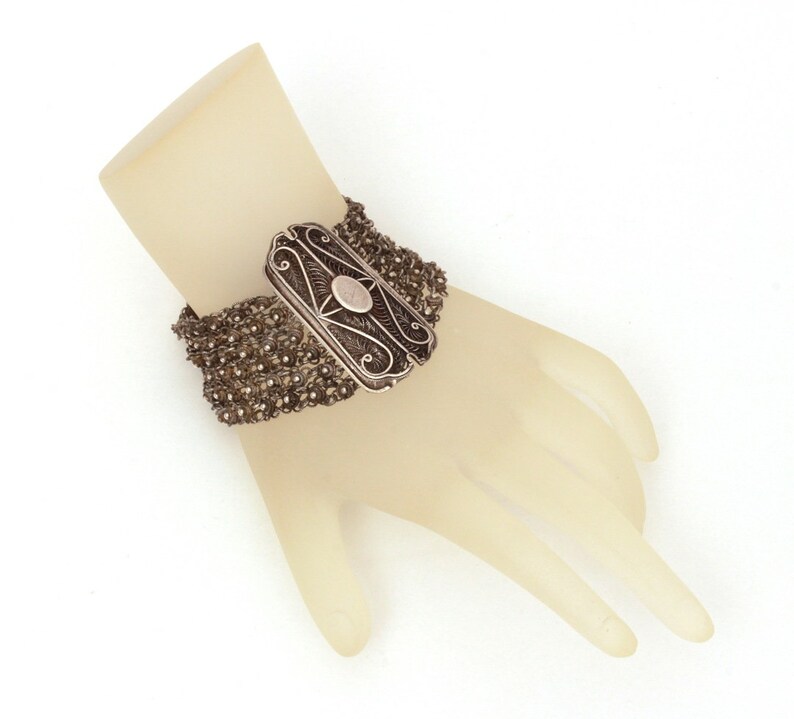 Vintage Ethnic Bracelet Tribal North Africa Jewelry Sterling Berber Bracelet Moroccan Berber Silver Filigree Bracelet Wide Filigree Clasp
