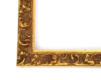 Vintage Picture Frame Small Gilded Rectangle, Raised Scalloped Rim, Portrait or Landscape, 8-3/8” x 6-3/8&quot;, No Glass