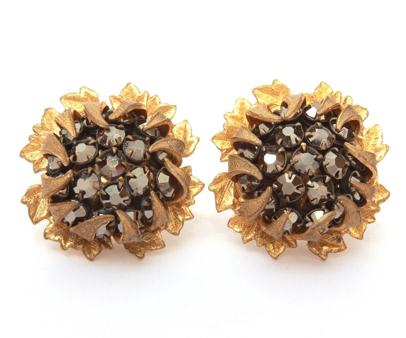 Vintage Rhinestone Jewelry Prong Set Glass Rhinestone Brooch /& Clip Earrings Signed Haskell Flower Miriam Haskell Pin Earrings Set
