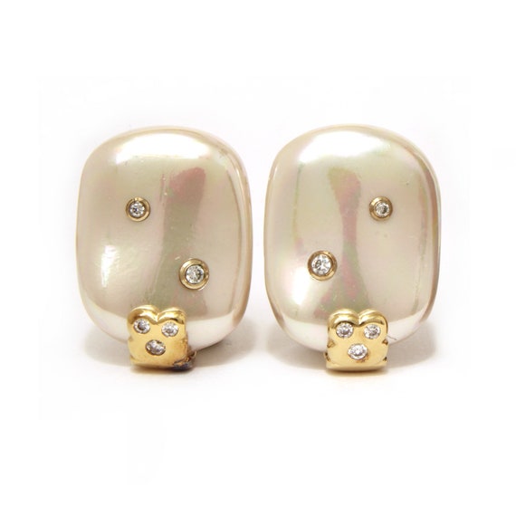 Majorica Faux Pearl Earrings Dotted with Crystals… - image 2