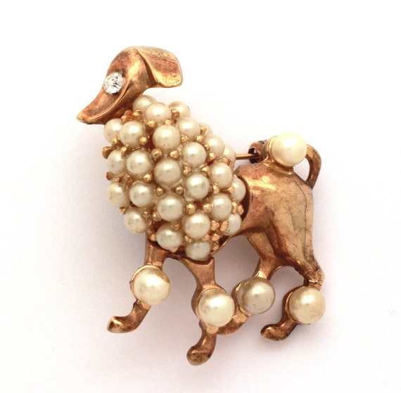 Standard French Poodle Pin, Vintage Rhinestone an… - image 2