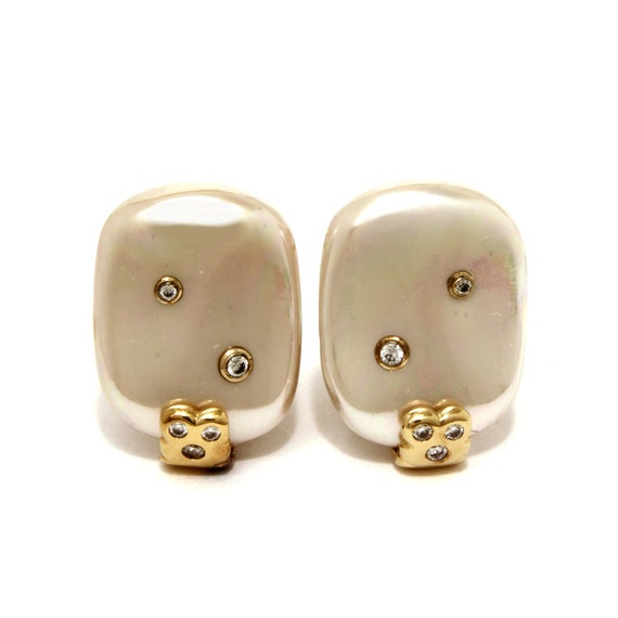 Majorica Faux Pearl Earrings Dotted with Crystals… - image 4