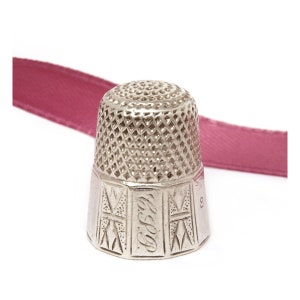 Sterling Thimble Size 8 Panels with Plain and Fancy Design Engraved Initials CJP or CLP Antique Sewing Tool Seamstress Gift - Out of Round