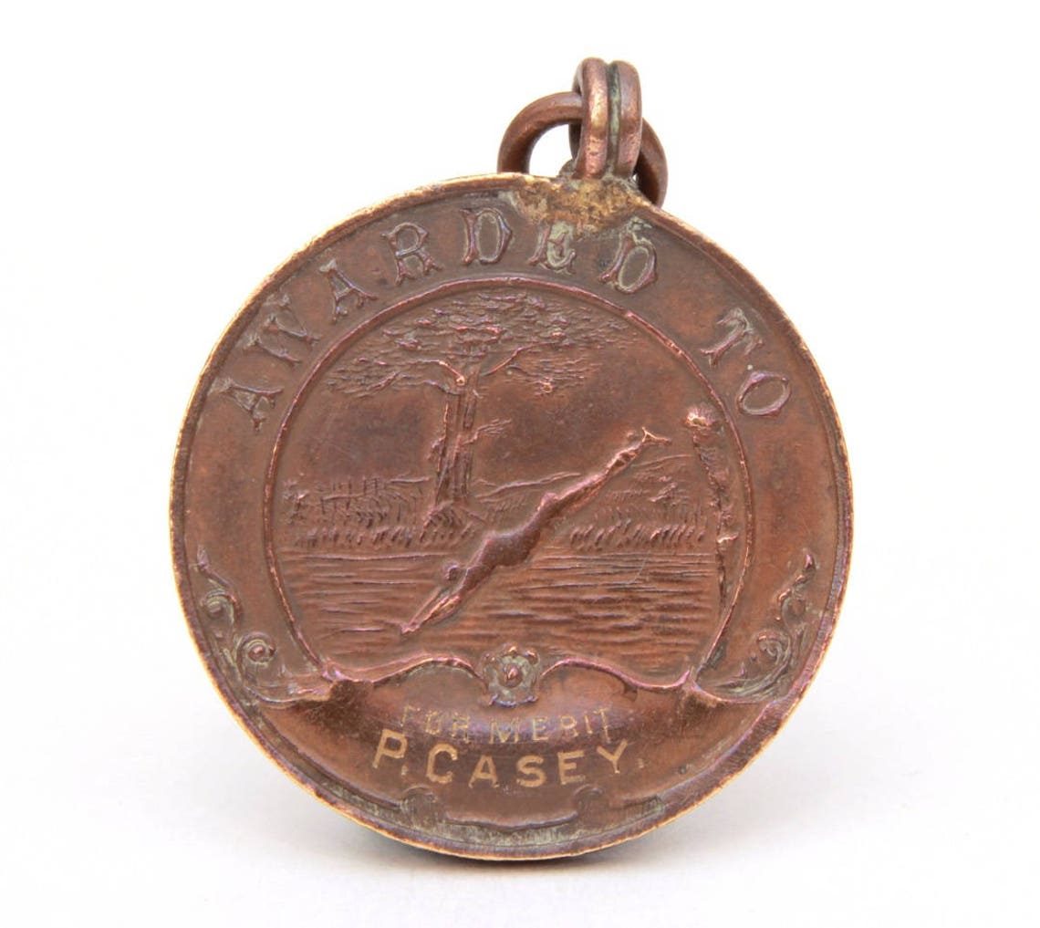 Bronze Swimming Medal Antique English Pendant Medallion | Etsy