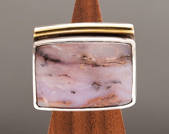 Silver, gold, and pink opal ring - size 6.75 to 7