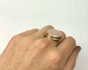 Rose quartz ring, silver and gold - size 7