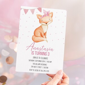 DESCARGA INSTANTE Invitación de cumpleaños de Little Fox Girl, Woodland, Invitación de Little Fox, Tarjeta de cumpleaños de Fox, Invitación digital, Plantilla editable
