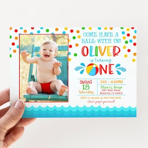 Beach Ball Birthday Invitation, Pool Party, Summer, One, Splish Splash, Boy, Girl, First, 1st Birthday Party, Digital or Printed