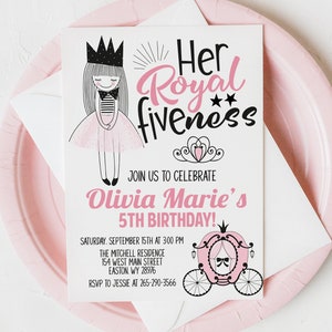 Her Royal Five-ness Invitation, Royal Fiveness Birthday Invitation, 5th Birthday, Princess Invitation, Digital or Printed