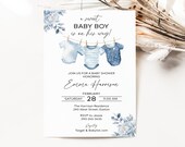 Boy Baby Shower Boho Invitation, Baby Boy Clothes Invite, Blue Baby Laundry, A Sweet Baby Boy is On The Way, Digital or Printed