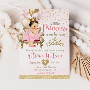 Princess Baby Shower Invitation, Tutu, Ballerina, Pink, Gold, Girl, Baby Girl, Baby Shower, Balloons, Invitation, Digital or Printed