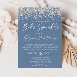Boy Baby Sprinkle Invito, Baby, Baby Boy, Sprinkle, Blu, Argento, Sparkle, Coriandoli, Moderno, Digitale o Stampato