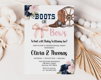 Boots or Bows Gender Reveal Invitation, Boy or Girl, Country, Western, Gender Reveal, Invitation, Baby, Digital or Printed